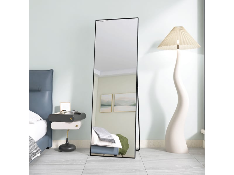  Miroir sur pied pleine longueur rectangulaire - 162x53cm - psyché cadre alliage d'aluminium &amp; verre trempé - noir  - Conforama C