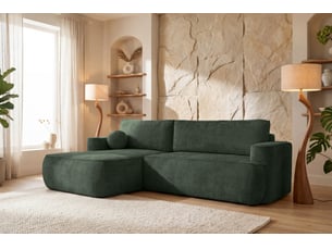 Canapé d'angle moon pour salon avec fonction couchage, flow, gauche, vert bouteille (19)
