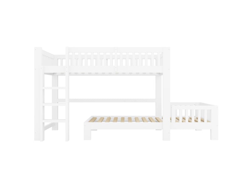 Lit superposé enfant 90×200 cm 2 places avec barrière, sommiers à lattes en bois blanc sans matelas - Conforama D