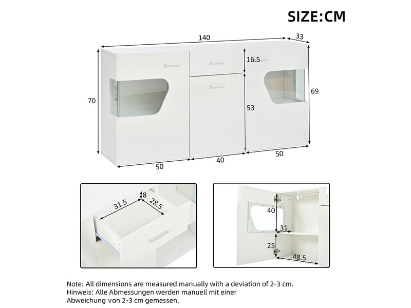  Buffet 3 portes avec éclairage led et tiroir 140 cm evryae  - Conforama E
