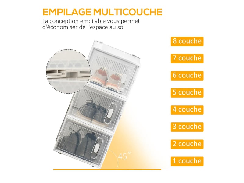  Meuble à chaussures modulable 8 cubes en pp blanc et transparent 28x36x21 cm  - Conforama D