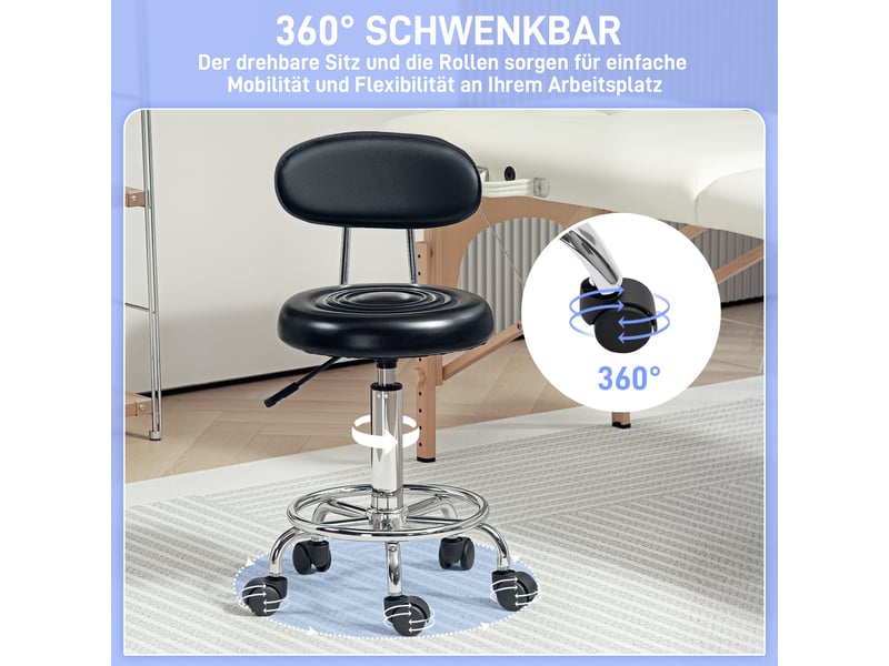  Tabouret de bureau à roulettes,40x32 cm,réglable,cuir reconstitué,noir  - Conforama D