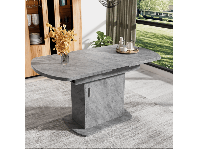  Table à manger ovale extensible 110130 x 70 x 75 cm avec rangement, gris béton  - Conforama D