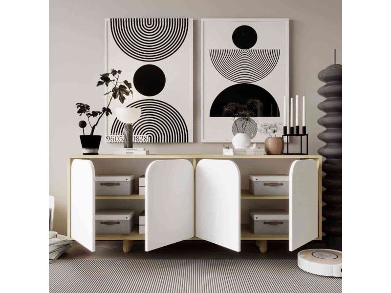  Buffet 4 portes en aggloméré lazio bohem blanc et chêne  - Conforama D