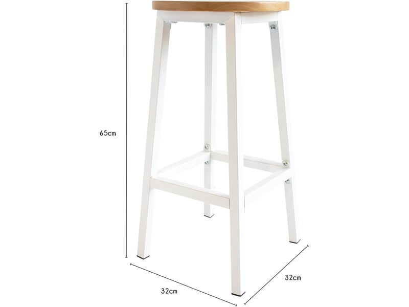 Lot de 2 tabourets de bar sans dossier en bois blanc 32 x 32 x 65 cm 62684 - Conforama B