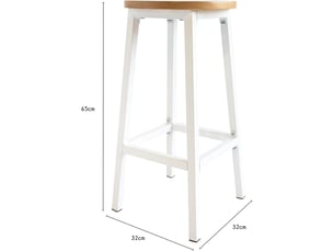 Lot de 2 tabourets de bar sans dossier en bois blanc 32 x 32 x 65 cm
