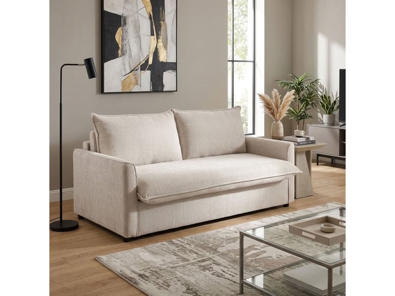 Canapé convertible 3pl système rapido tissu doux beige – ellis - Conforama D