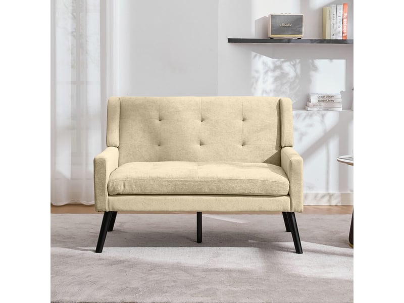  Lot de 2 fauteuils club (simple et double) – beige, tissu, mousse haute densité, pieds bois massif BES-CD-010-MBE3 - Conforama C
