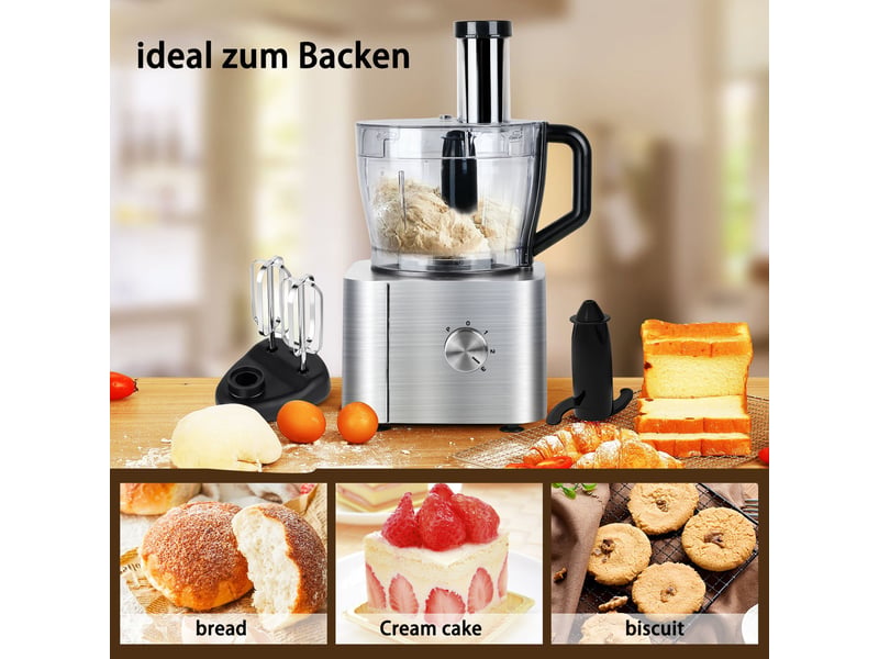 Robot de cuisine multifonction 1100 w avec bol de 3,2 litres, hachoir, pétrin, coupe-légumes et fonction pulse - Conforama D