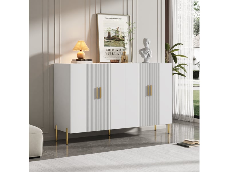  Buffet haut modenvie 4 portes 160 x 35 x 100 cm blanc mat détails dorés  - Conforama E