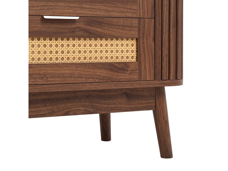  Meuble tv noyer 180 cm avec led, 4 tiroirs et portes en verre trempé  - Conforama W
