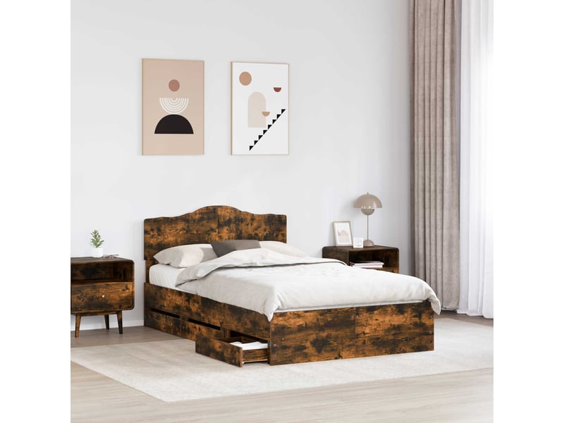  Lit double- lit adulte -  cadre de lit chêne fumé 135 x 190 cm bois ingénierie  - Conforama B