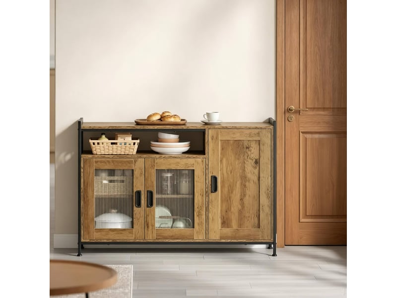  Buffet et enfilade avec 2 portes, niche ouverte et étagères réglables pour cuisine, marron, 110 × 33 × 75 cm  - Conforama B