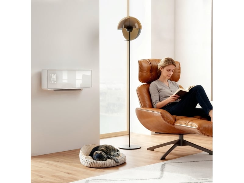  Chauffage mural électrique 2000w avec ventilateur, thermostat, minuteur, télécommande et panneau de verre blanc  - Conforama B