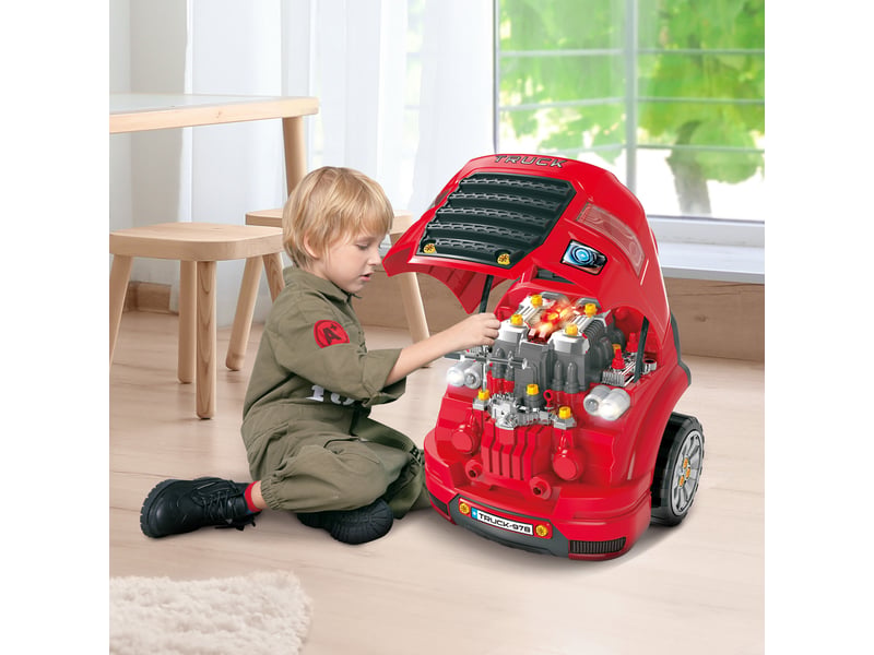  Camion mécano 2 en 1 - jouet bricolage enfant - établi enfant - jeu d'imitation mécanicien - nombreux accessoires total de 61 pièces - effets sonores et lumineux - pp abs rouge  - Conforama B