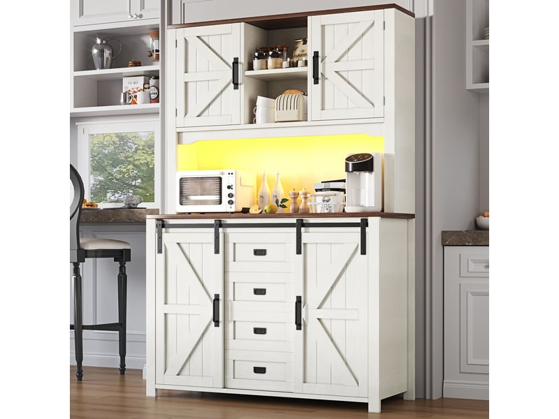  **buffet cuisine 120x40x180, haut buffet portes coulissantes, led intégrées, noirblanc**  - Conforama B