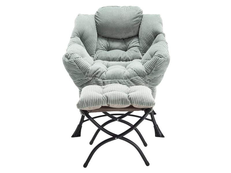Fauteuil lounge vert clair avec repose-pieds, accoudoirs et poche latérale, petit espace - Conforama A