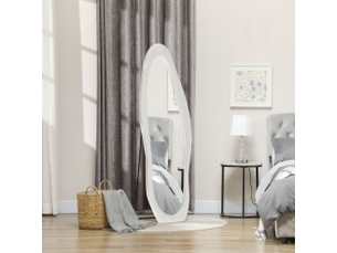 Miroir simple sur pied ondulé avec cadre mdf effet velours, pose au sol, murale ou inclinée blanc 50 × 160 cm