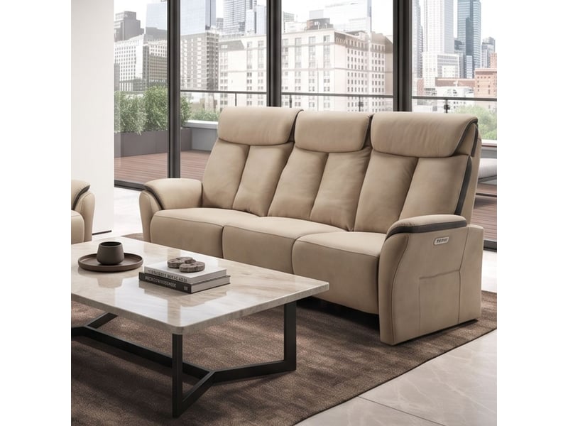 Canapé 3 places relax électrique new nobuck beige et gris foncé - odeon ODEON - Conforama B