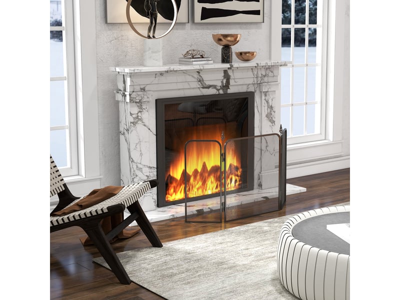  Pare-feu en métal pliable en trois parties, 96 x 1,3 x 56 cm, noir  - Conforama D