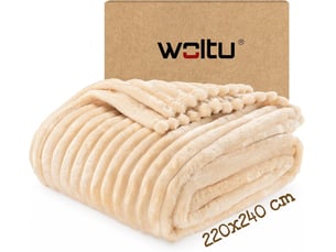 Plaid polaire en flanelle côtelée, 220x240cm, beige, 350 gm², moelleux, léger, couverture pour 4 saisons