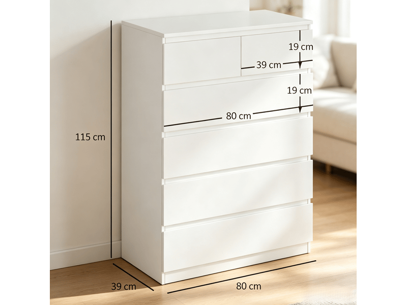  Commode 6 tiroirs blanche avec rangements de tailles mixtes cravdom  - Conforama E