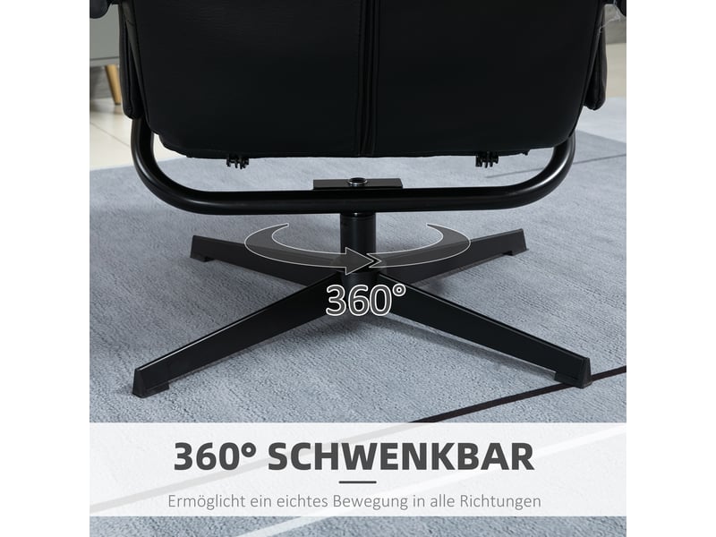  Fauteuil relax ulevr inclinable 135° pivotant 360° avec repose-pieds, simili cuir noir, 75 x 84 x 101 cm  - Conforama D