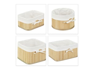 Lot de 4 boîtes de rangement rectangulaires et carrées vintage salle de bain 17,5 x 32 x 23 cm en bambou nature 13_0004260
