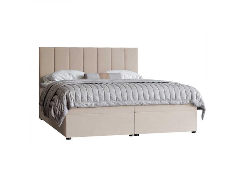 Lit coffre zelto - 200x200 cm - avec matelas et surmatelas - velours dense - beige clair ZELTO - Conforama A
