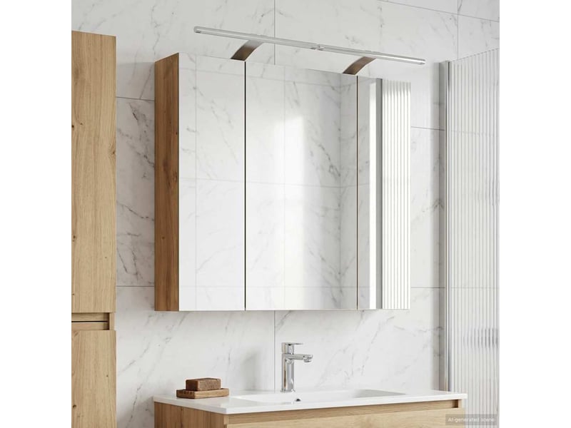 Amoire de salle de bain, meuble de salle de bain avec miroir chêne artisanal shl2491 - Conforama D