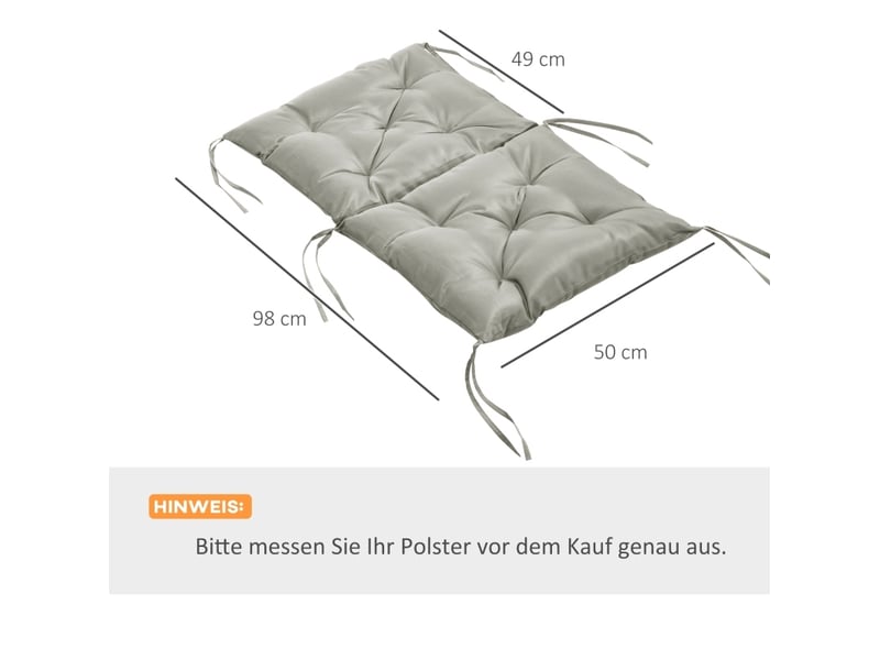  Lot de 2 coussins de chaise 98 x 50 x 8 cm gris clair polyester, liens de fixation intérieur extérieur  - Conforama C
