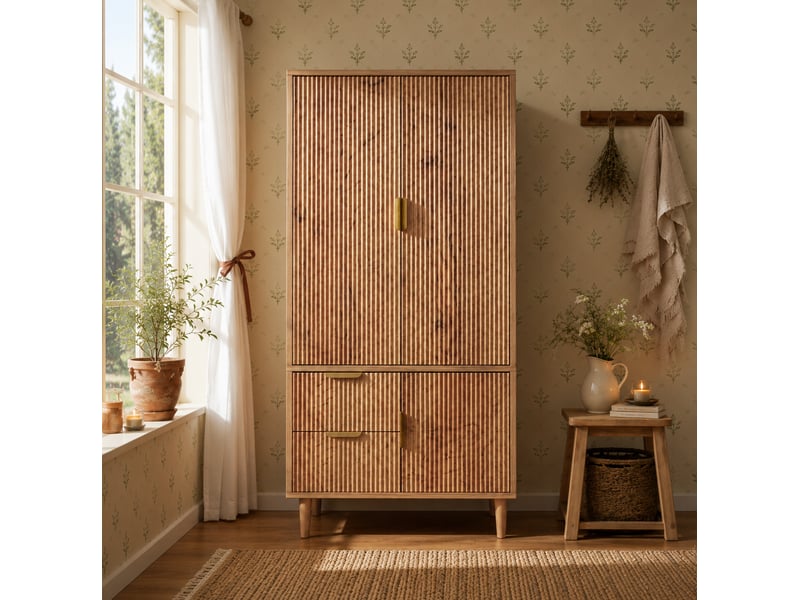 Armoire 80x50x177 cm 3 portes 2 tiroirs mdf et panneau de particules couleur chêne - Conforama C