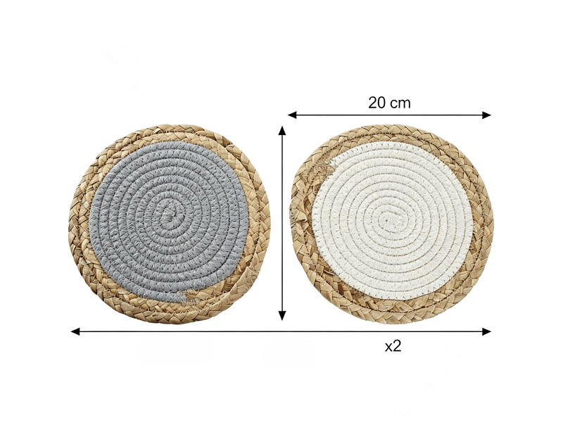  Set de 2 sets de table dkd home decor ronds coton fibre naturelle 20 cm S3037177 - Conforama B