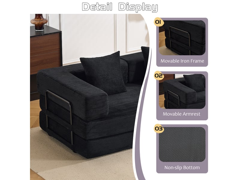Canapé convertible, canapé-lit, en velours tricoté, noir, pour salon, mobilier pour espace de vie, chambre - Conforama E