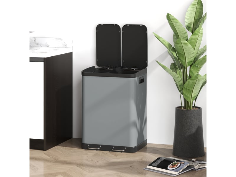 Poubelle de tri 30 l 48,8 x 39,5 x 67 cm à pédale grise  - Conforama D