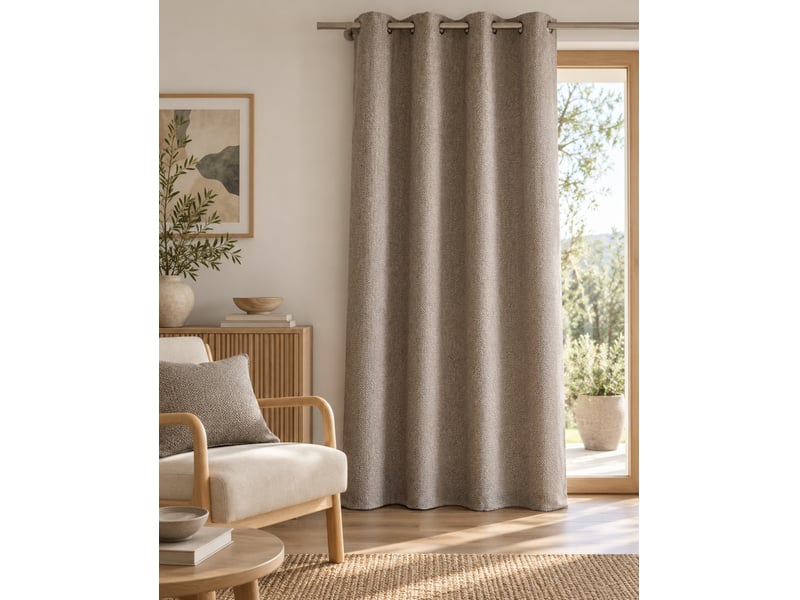 Rideau atlas galet 140 x 240 cm jacquard fils teints 8 œillets 460 gm² 15683 - Conforama A