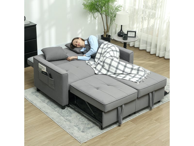  Canapé d'angle, canapé convertible – dossier réglable, gris, en velours, avec rangement, 2 places  - Conforama W