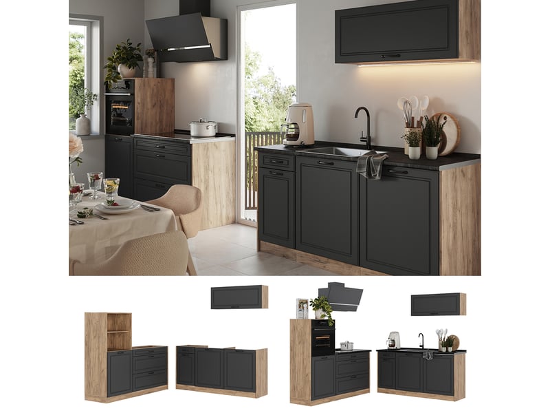  Vicco cuisine, anthracite campagnechêne doré, 160cm sans plan de travail  - Conforama D