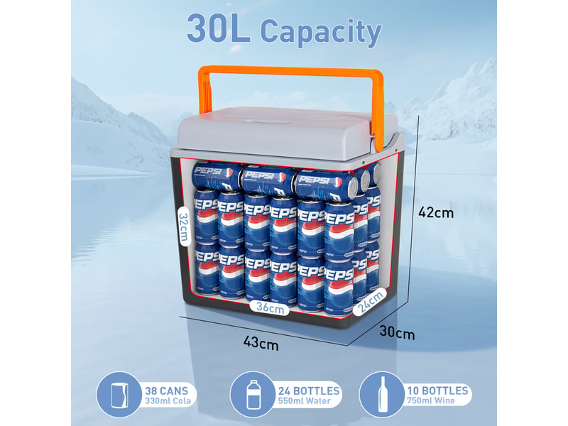 30l glacière électrique portable, pour refroidir et garder au chaud, mini-frigidaire 12v et 230v, mode éco, pour voiture, camion, bateau, camping-car et prise de courant 9HOM10415 - Conforama C