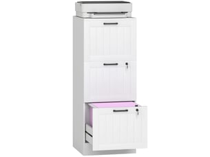 Caisson bureau, meuble rangement bois 3 tiroirs et serrure, barres de suspension réglables, 40 x 40 x 101 cm, blanc