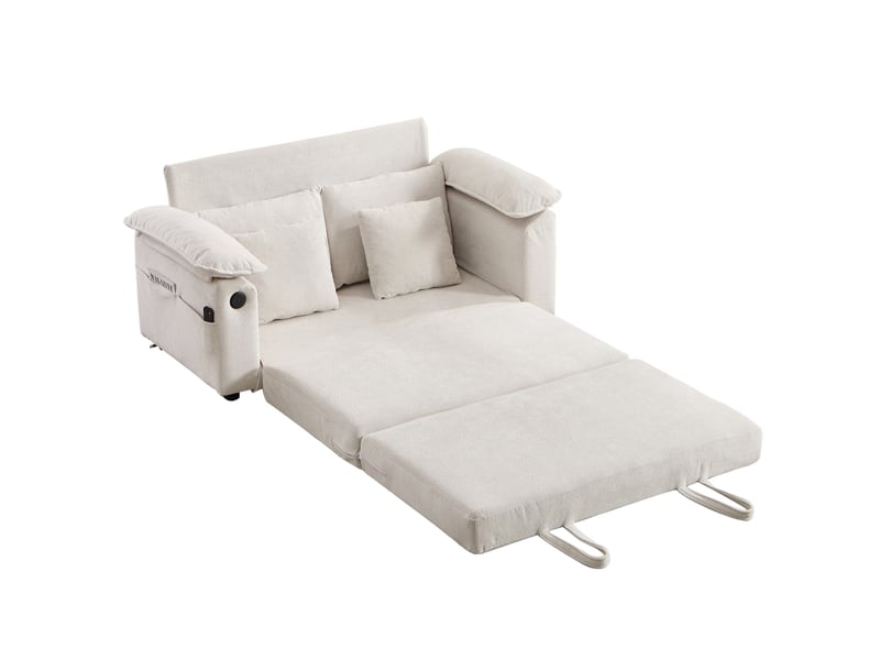 Canapé convertible pliant 2 places 3 en 1 avec poches latérales, fonction couchage en chenille blanc  - Conforama A