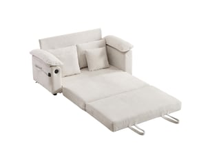 Canapé convertible pliant 2 places 3 en 1 avec poches latérales, fonction couchage en chenille blanc