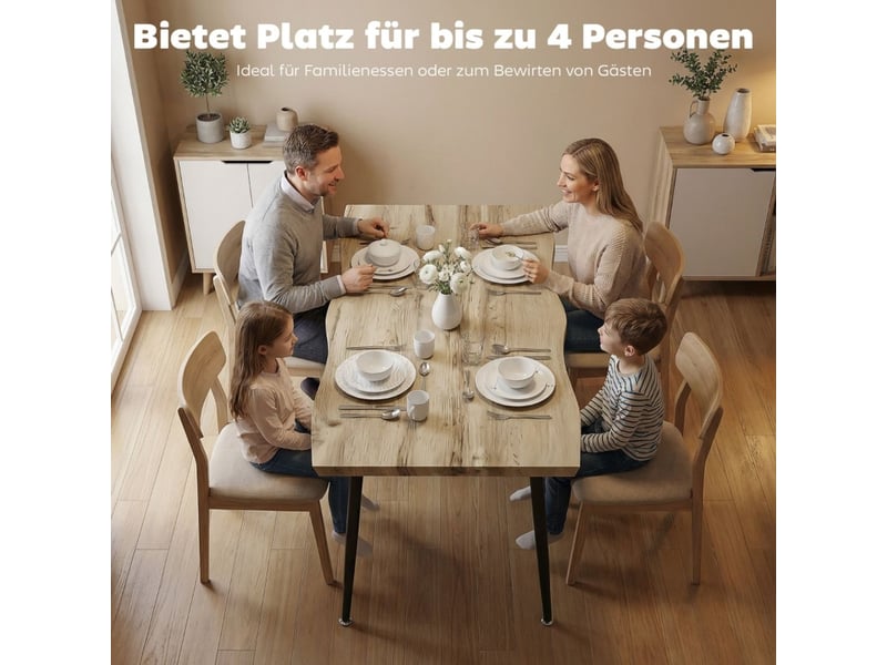 Table à manger 110 cm table de cuisine à piètement en acier 4 places forme rectangulaire finition chêne style nordique - Conforama E