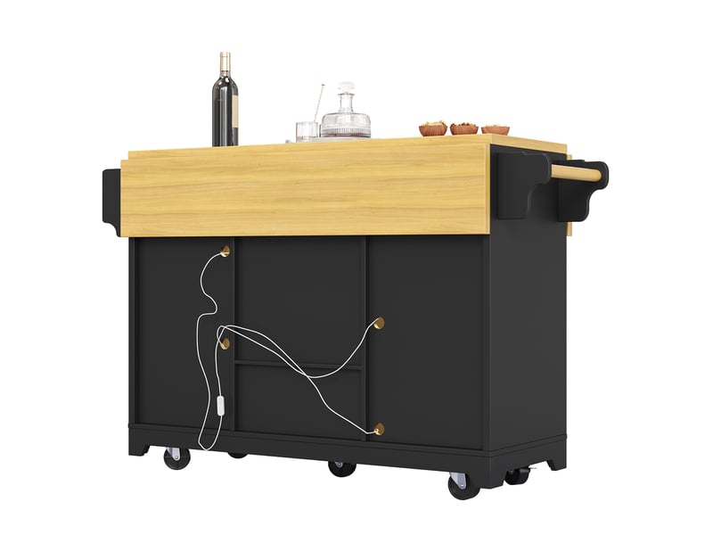  Îlot de cuisine mobile 120 x 40-80 x 95 cm, plateau rabattable, éclairage led rgb et porte-bouteilles, noir, en mdf  - Conforama E