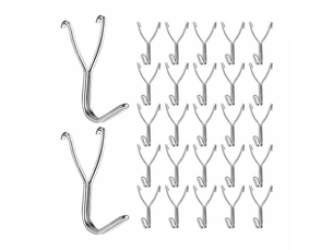 Lot de 50 crochets en acier inoxydable de 20 mm pour cuisine, garage, rangement, accessoires, outils d'établi, fournitures d'artisanat, gris