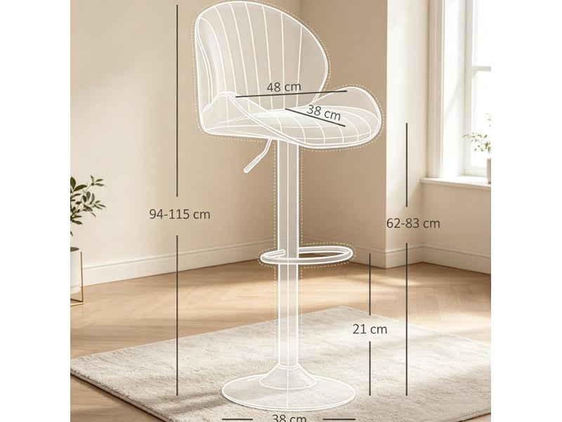  Lot de 2 tabourets de bar réglables et pivotants en chenille beige  - Conforama E