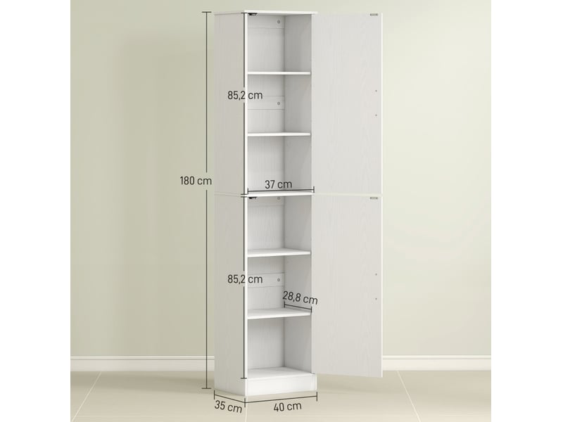  Meuble de rangement salle de bain 40x35x180 cm 2 portes anti-basculement bois blanc  - Conforama E