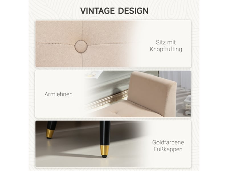  Banc coffre beige effet velours avec accoudoirs, rangement, bois d’hévéa, 107x42x65 cm  - Conforama D