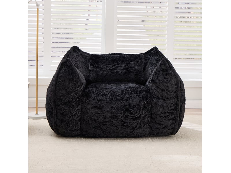 Grand fauteuil en sac de haricots avec coussin, confortable pour adultes et enfants, canapé en fausse fourrure au sol pour salon et chambre, noir - Conforama C