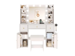 Coiffeuse 3 tiroir(s) Miroir Led avec 0 tabouret(s) inclu(s)  <strong></strong> <strong></strong>  coloris blanc